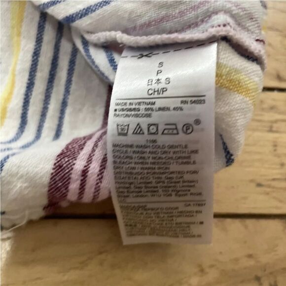 GAP Linen OTS Over The Shoulder Multi Stripe Womens S Retro 90s Coastal Casual S - Picture 5 of 12